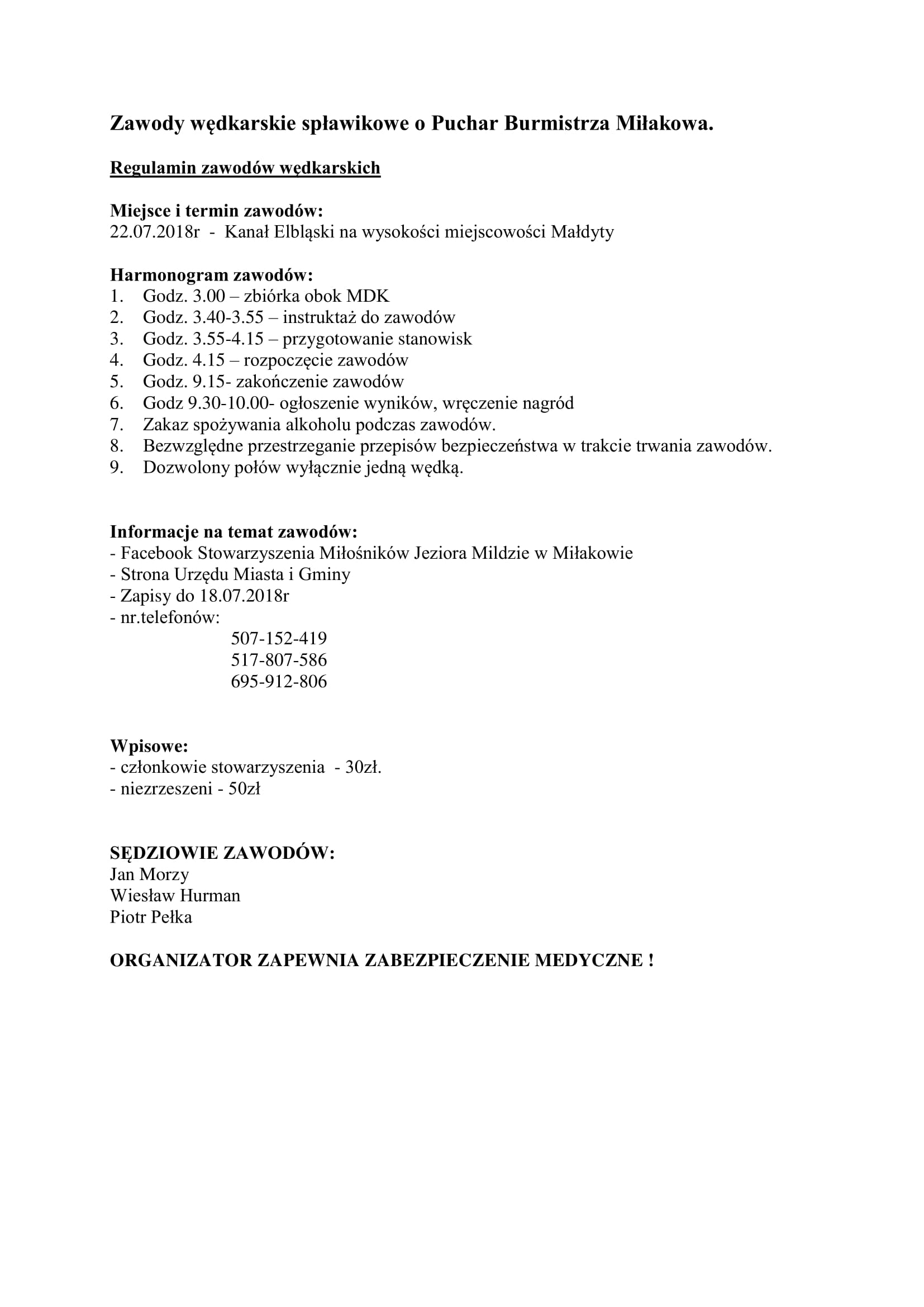 2018 07 17 Zawody wedkarskie regulamin
